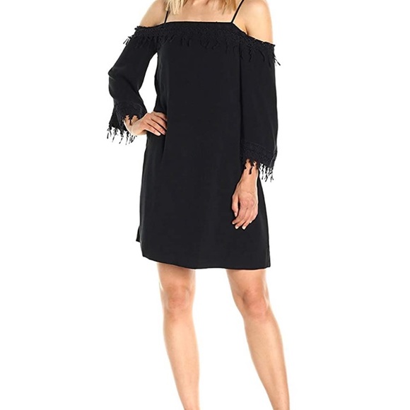 Kensie Crosshatch Rayon Lace Cold Shoulder Dress - Picture 2 of 4